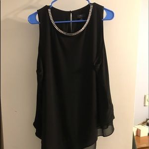 Rhinestone black sleeveless blouse